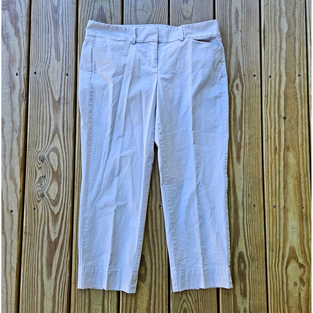 Ann Taylor LOFT Beige Twill Capri Pants Straight Mid Rise Pockets 4